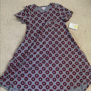 LuLaRoe Gray and Purple A-Line Flutter Sleeve Dress